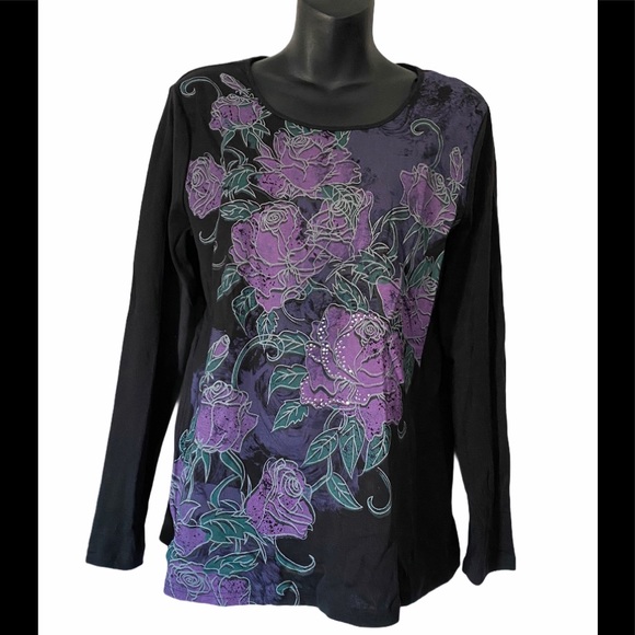 LONG SLEEVE PURPLE FLOWER TOP - Picture 3 of 3